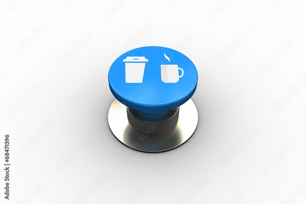 Poster composite image of disposable cup and mug graphic on button