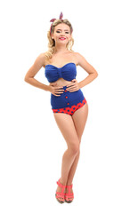 Beautiful girl with pretty smile in pinup style, isolated
