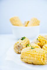 Steamed corn on the cob