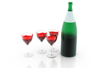 3d render of  glasses and bottles of alcohol.