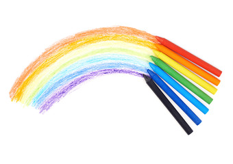 Rainbow drawn with the wax crayons
