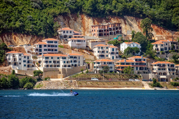 Rides on a water scooter in the Montenegro.