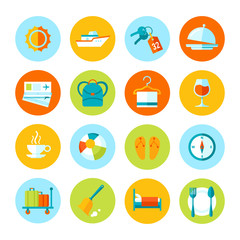 Set of flat vector travel and tourism icons.