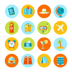 Set of flat vector travel and tourism icons.