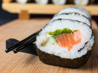 Close up of sushi, Japanese seafood