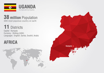 Uganda world map with a pixel diamond texture. - obrazy, fototapety, plakaty