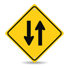 Two way traffic sign on white