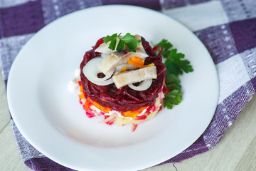 Russian traditional herring salad