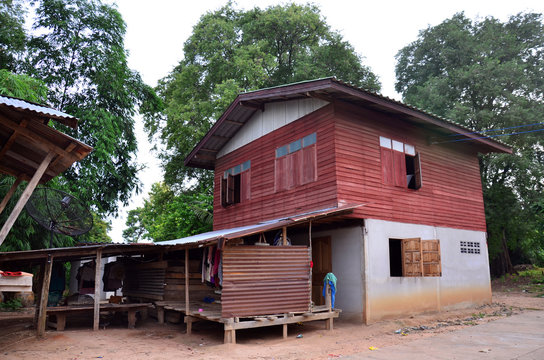 House wood Thai Style at Pon ngoy Village in Surin Thailand