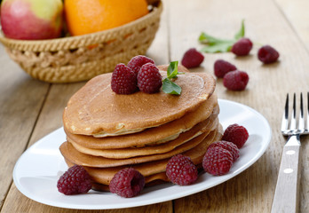 Ready to eat pancakes with raspberry