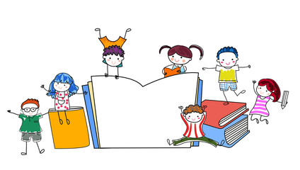 Group of children and book