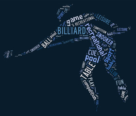 billiard pictogram with blue wordings