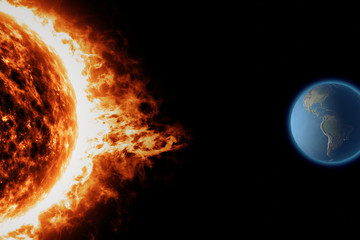 Sole, tempesta solare, terra, spazio universo © Naeblys