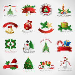 Christmas Icons Set - Isolated On Gray Background