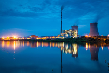 power plant by night