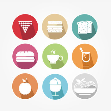 Food icons set with different colors