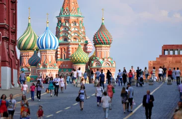 Fotobehang Moskou Rode Plein en St. Basil& 39 s Cathedral in Moskou