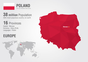 Poland world map with a pixel diamond texture.