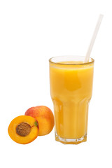 peach juice in a tall glass