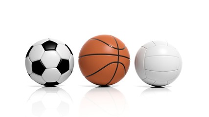 Volleyball, basketball and soccer balls isolated on white