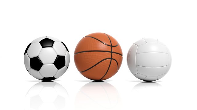 Volleyball, basketball and soccer balls isolated on white © viperagp