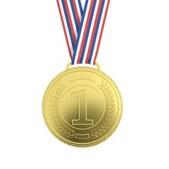 Golden medal with ribbon isolated on white
