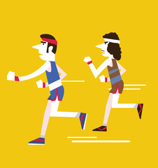 Retro Men running. Exercising healthy.  flat vector illustration