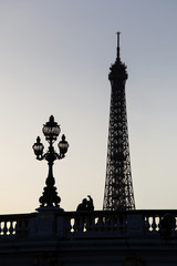 Fototapeta na wymiar Eiffel Tower in Paris on the winter in sunrise