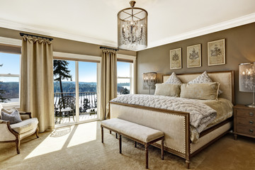 Luxury bedroom interor with scenic view from deck - Powered by Adobe