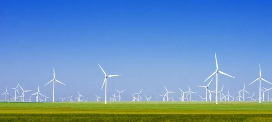 Foto op Plexiglas Molens groene weide met windturbines die elektriciteit opwekken