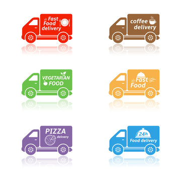 Fast food delivery truck icons