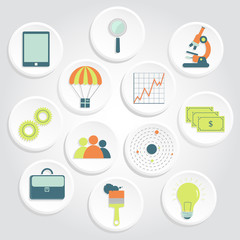 Colorful and circular icons of business and science