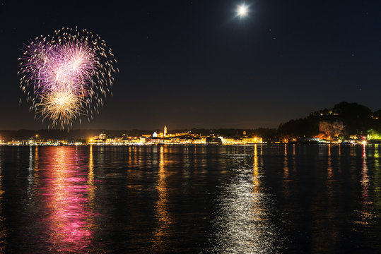 Fireworks on the lakefront of Arona - Piedmont