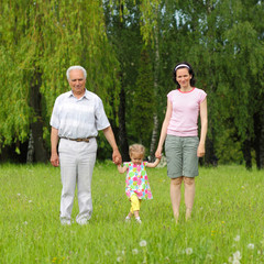 Fototapeta premium family of three generations walking in the park