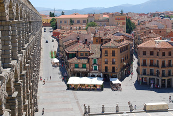 Spain, Segovia, view of the city and the aqueduct