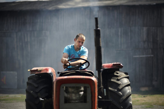 Man in tractor