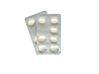 medical pills in blister pack isolated on white background