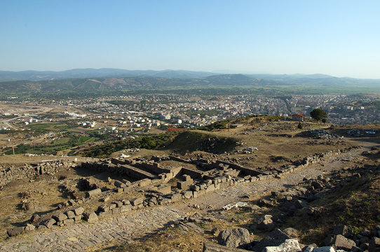 View from ancient greek city of Pergamon of Bergama, Turkey