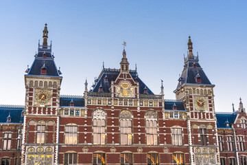 Fototapeta premium Amsterdam central railway station in Netherlands.