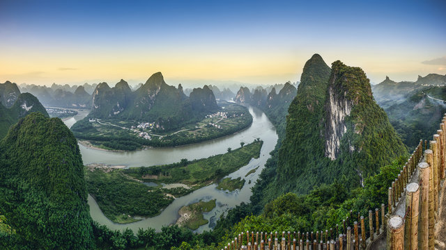 Fototapeta Xingping, China Landscape at Li River and Karst Mountains