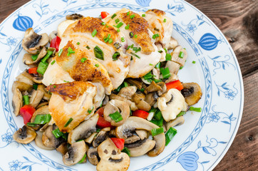 chicken breast with mushrooms and spring onions