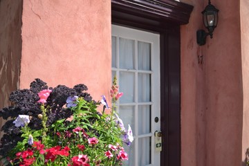 Fototapeta na wymiar Cottage Door with Flowers