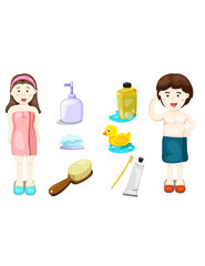 set of bathing with boy and girl
