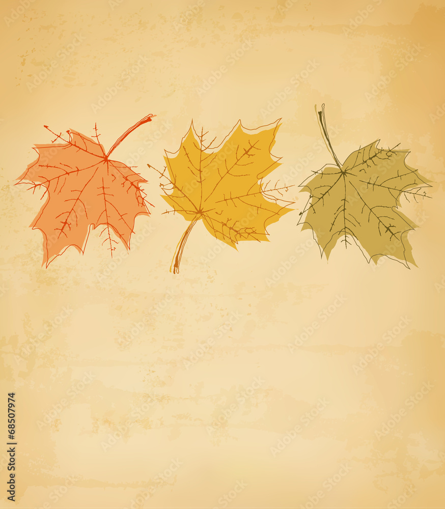 Aufkleber retro autumn background with colorful leaves. vector.