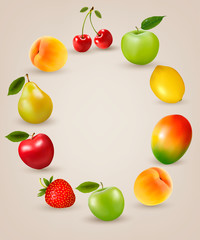 Set of healthy food fruit. Vector.