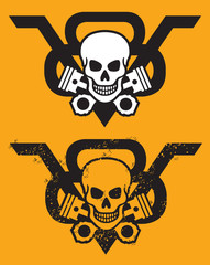 V8 Engine Skull and Pistons Emblem with grunge version