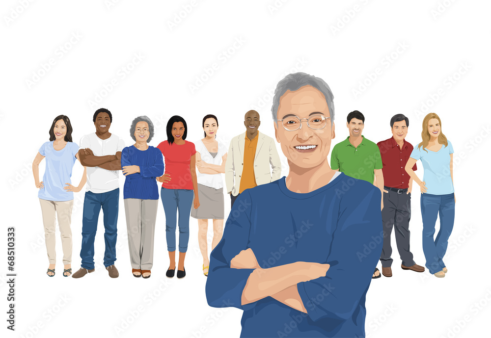 Wall mural Illustration of Multiethnic People with Contrast - Wall murals