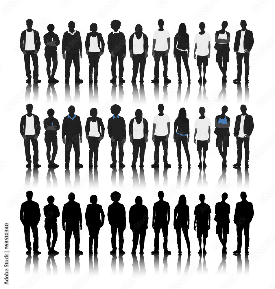 Wall mural Silhouettes of Diverse People in a Row - Wall murals