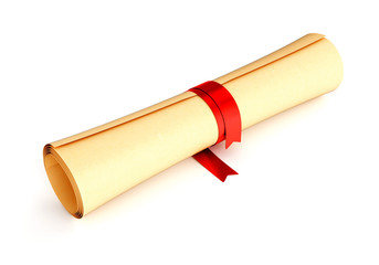 Paper scroll with red ribbon