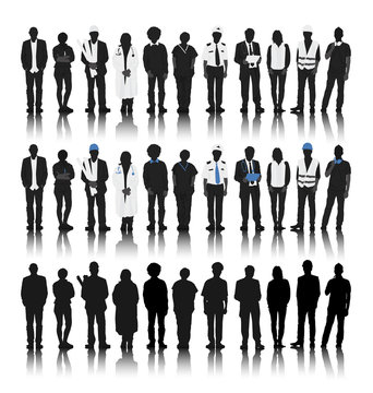 Silhouettes of People with Various Occupations